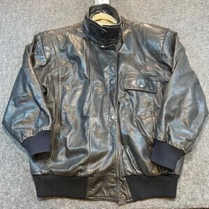 Vintage 80s Split End Mens Large Black Leather Flight Bomber Biker Moto Jacket